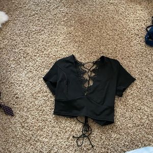 black crop top with tie up back